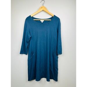 Pure Jill Pima Cotton Modal Tunic Dress PM Teal Blue Pockets Coastal Grandma